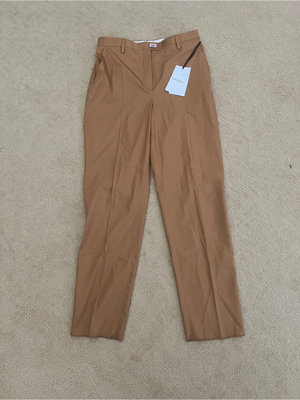 Salvatore Ferragamo Camel Straight Leg Trousers